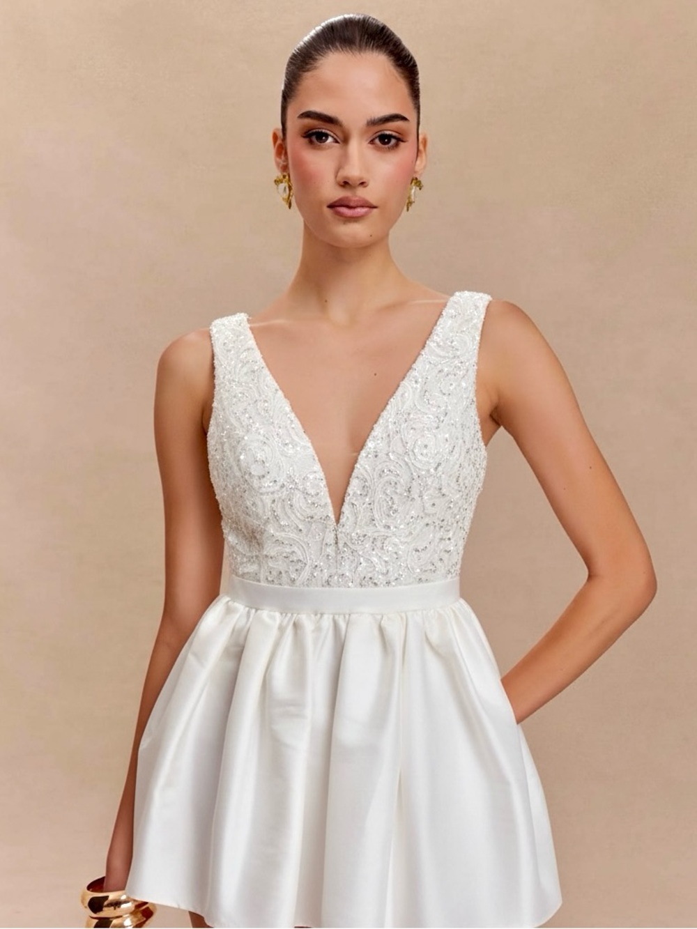 π€ HOST PICK π€ #77 White Sequin Fit & Flare Short Princess Dress